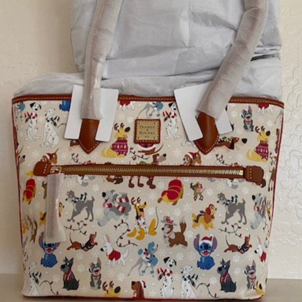 Disney Dogs (Santa Tails) Holiday Tote Bag by Dooney and Bourke